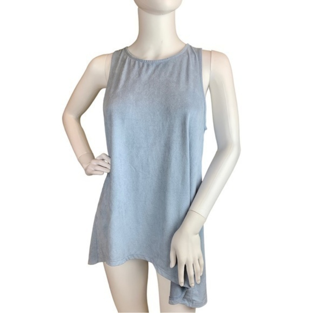 Laila Jayde Polyester Suede Sleeveless Asymmetric Top Powder Blue Size Large